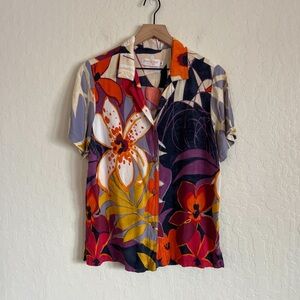 Jams World Colorful Floral Shirt Sleeve Button Down Shirt Medium Beach Hawaiian